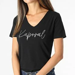 Promo 🔥 Tee 👕 Shirt Femme Deter Noir de Kaporal 🥰