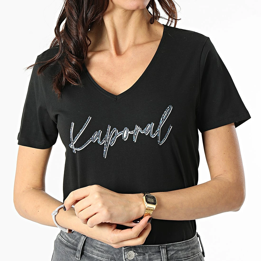 Meilleur prix 😀 Tee 👕 Shirt Femme Kolet Noir de Kaporal 😍