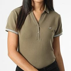 Meilleure vente 🎉 Polo Femme Manches Courtes Slim Fasic Vert Kaki de Kaporal 🔔