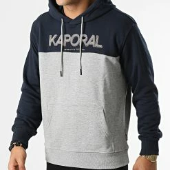 Le moins cher 👏 Sweat Capuche Bamby Gris Chiné Bleu Marine de Kaporal ❤️