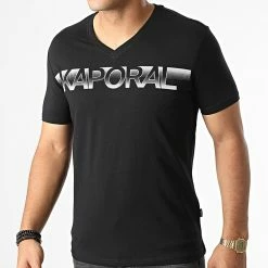 Bon marché 🎁 Tee 👕 Shirt Col V Bart Noir de Kaporal 🤩