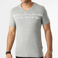 Grosses soldes ⭐ Tee 👕 Shirt Col V Bart Gris Chiné de Kaporal 🎉