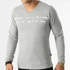 Promo 💯 Tee 👕 Shirt Manches Longues Bazil Gris Chiné de Kaporal 🎁