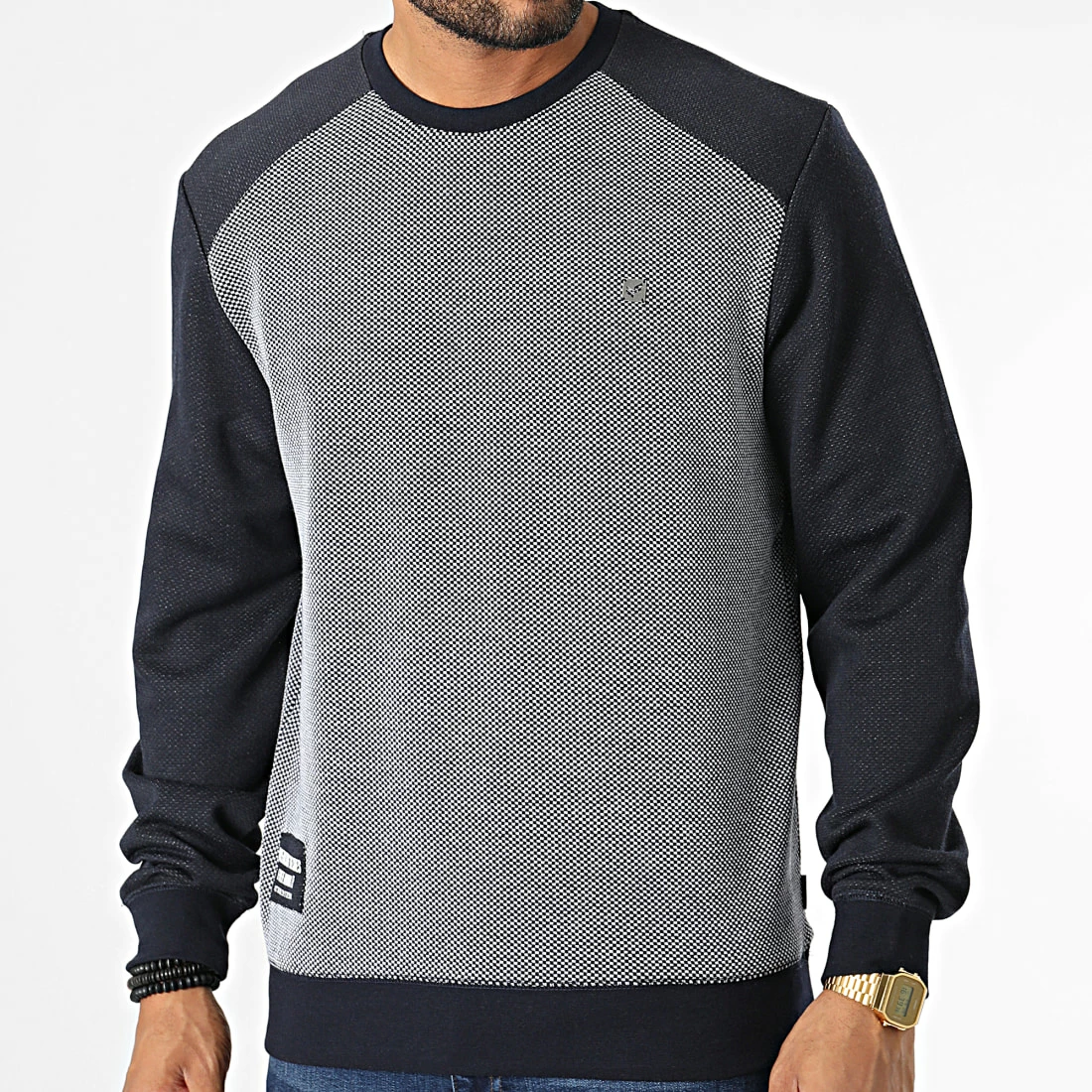 Bon marché 💯 Sweat Crewneck Soho Bleu Marine Blanc de Kaporal ❤️