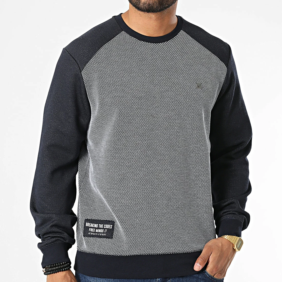 Bon marché 💯 Sweat Crewneck Soho Bleu Marine Blanc de Kaporal ❤️ – Image 3