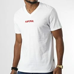 Acheter ⌛ Tee 👚 Shirt Col V Peter Blanc de Kaporal 🛒