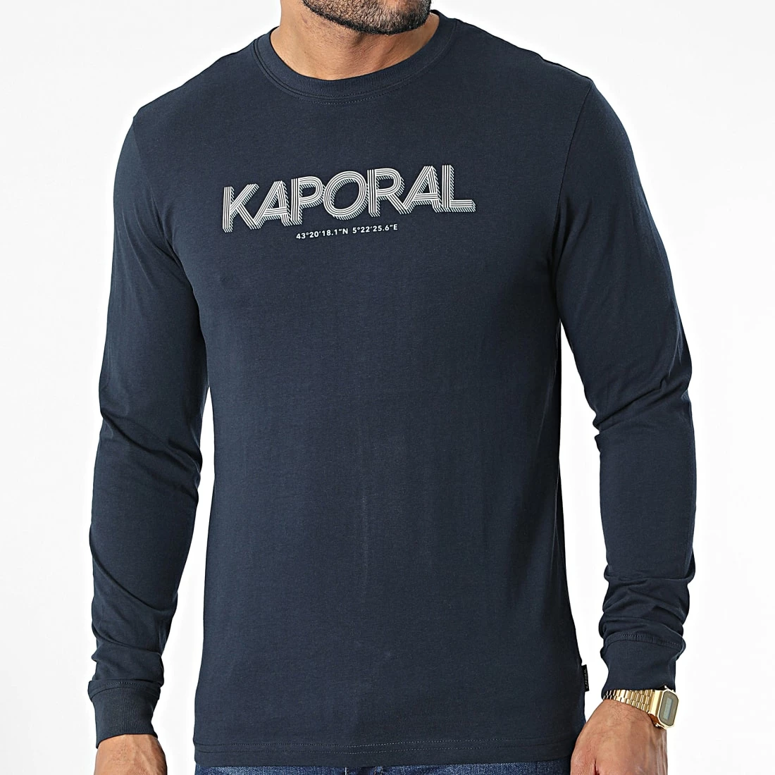 Bon marché 🔥 Tee 👚 Shirt Manches Longues Boris Bleu Marine de Kaporal ❤️