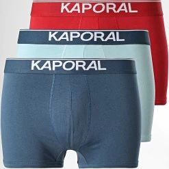 Meilleure vente 🧨 Lot De 3 Boxers Quad Rouge Bleu Marine Bleu Clair de Kaporal 🤩