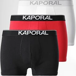 Offres 👏 Lot De 3 Boxers Quad Noir Rouge Blanc de Kaporal 👏