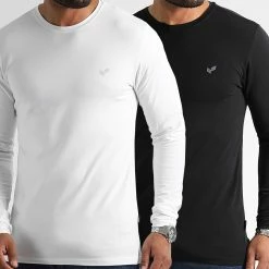 Coupon 🤩 Lot De 2 Tee 👕 Shirts Manches Longues Vift Blanc Noir de Kaporal 🧨
