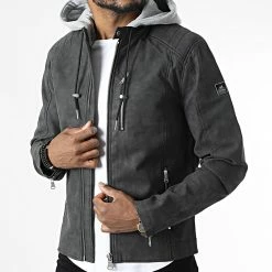 Promo 😍 Veste Biker Capuche Siska Noir de Kaporal ❤️